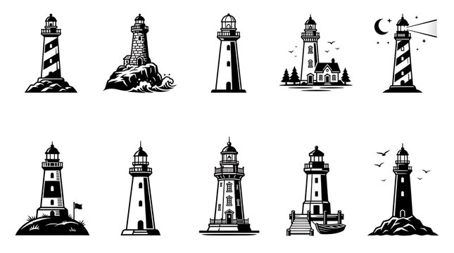 Black and white statue lighthouse collection