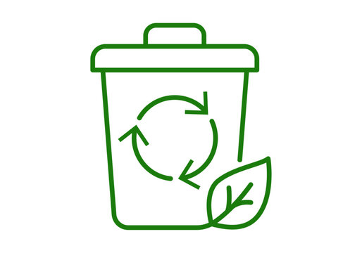 Icono de contenedor de reciclaje verde con flechas y hoja