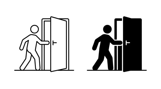 Person walking through open door illustration