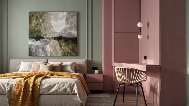 pink and green modern bedroom 