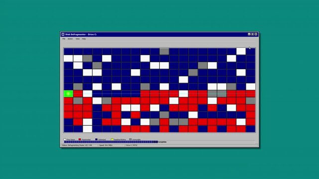 Vintage Computer Hard Drive Disk Defragmentation Utility Program User Interface Illustration