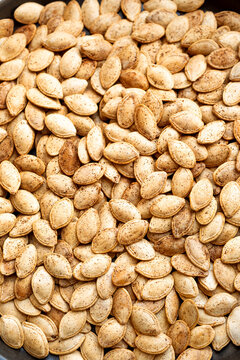 Roasted Pumpkin Seeds seasoned with spices as texture