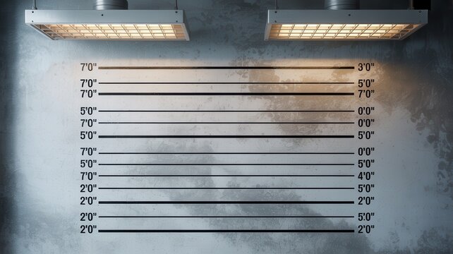 Police lineup background with wall height chart and lights