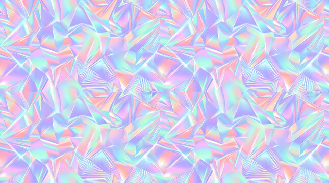 Iridescent pastel geometric texture with luminous crystal shapes for futuristic backgrounds digital art fashion packaging and colorful modern design