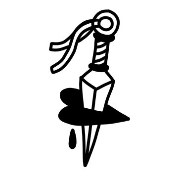 Dagger wrapped in thorny rose stem &mdash; bold edgy black line art illustration