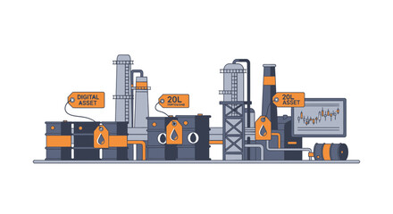 Naklejka premium Oil Refinery and Digital Asset Trading Vector Illustration