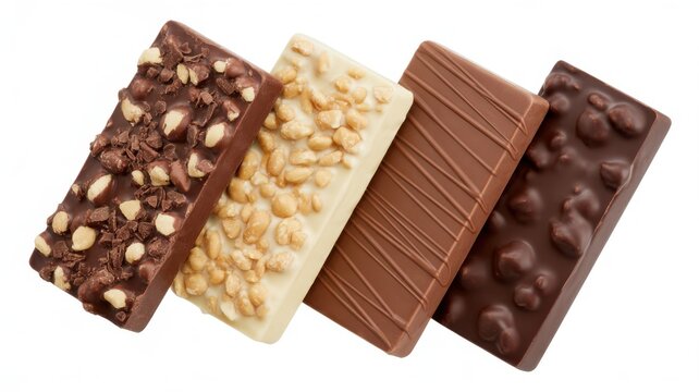 Assortment of Four Different Chocolate Bars Isolated on White Background