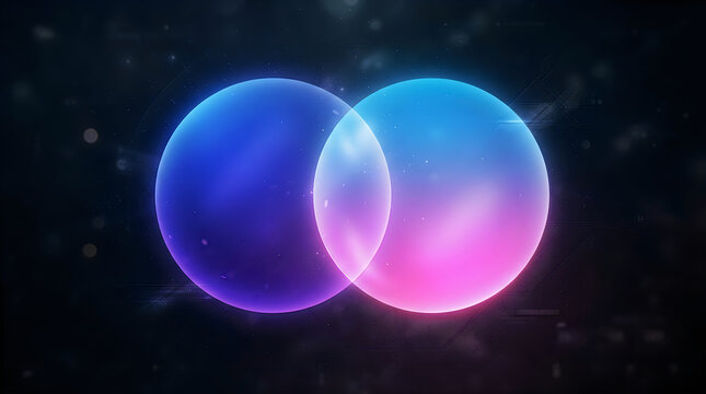 Two glowing neon circles overlapping on dark background