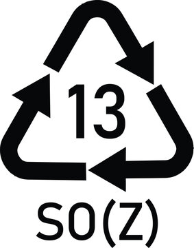 Recycling symbol with number 13 and S0(Z) label, black plastic resin identification code vector, eco-friendly packaging sign