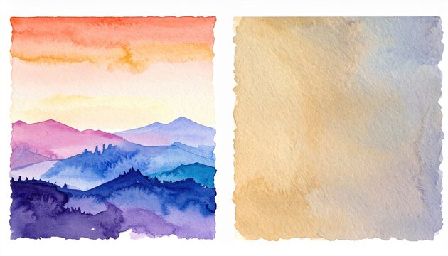 Blank square watercolor paper card with rough deckled edges on a transparent background