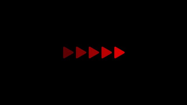 Fast forward Red symbols icon symbol animation on black background. Fast forward sign moving forward. 4k video