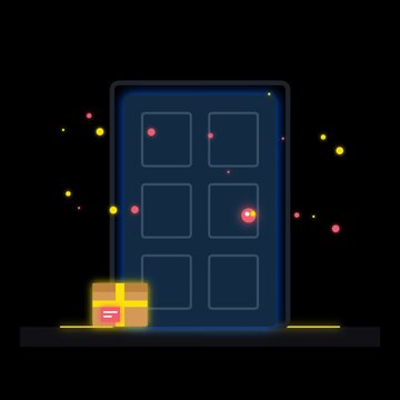 Digital delivery concept with a package box in front of a glowing smartphone screen