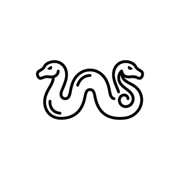 Black line drawing of a two-headed snake creature.