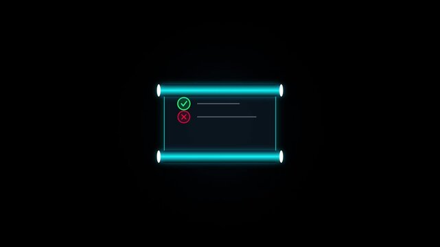 Digital checklist interface with glowing neon blue borders and checkmark icons
