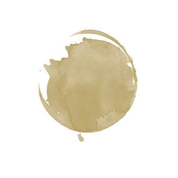 Watercolor Coffee Stain Circle Isolated on White Background Brush