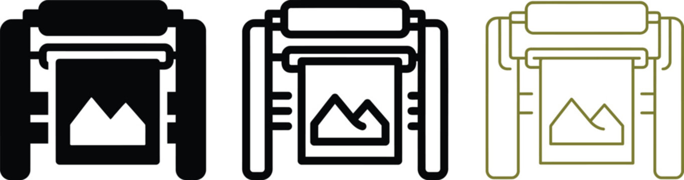 Large Format Printer Icon Set: Plotter Printing Image and Document Output for Design and Graphics, Creative Design Workflow
