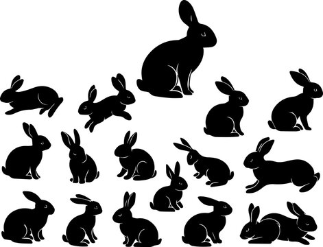 Cute Rabbit Silhouette Isolated on White Background for Creative Design