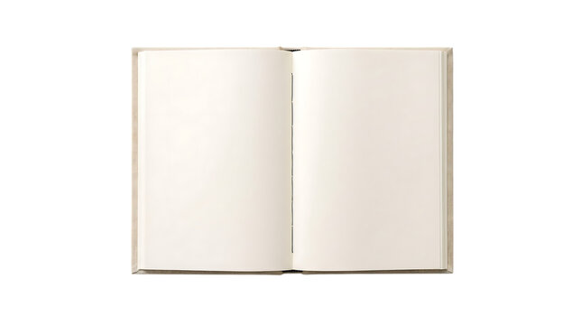 Top view of an open blank notebook with beige fabric hard cover isolated on transparent background transparent background