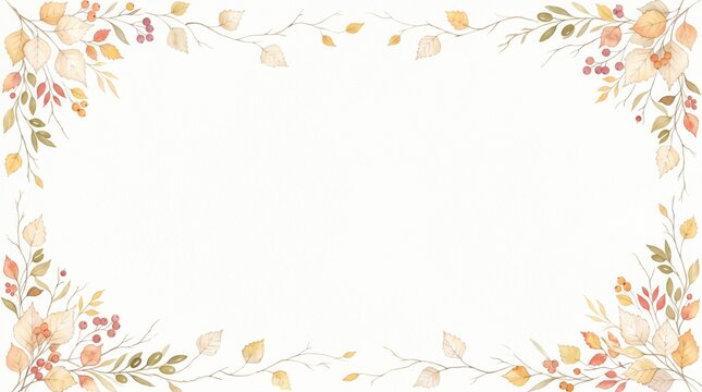 Elegant Watercolor Autumn Foliage Border Frame With Golden Leaves And Red Berries
