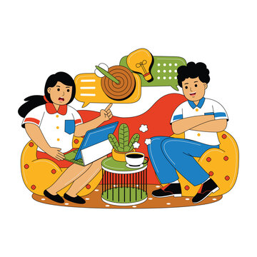 Man and Woman Brainstorming with Target and Lightbulb Illustration