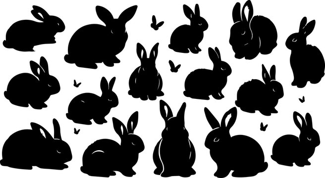 Cute Rabbit Silhouette Isolated on White Background for Creative Design