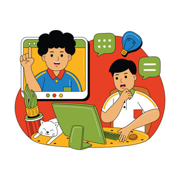 Person in Video Call Remote Work Flat Illustration