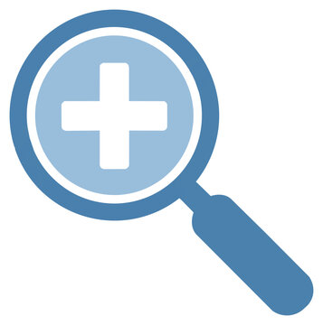 Magnifying glass icon with a plus sign symbol for search and zoom functionality on a white background, minimalist interface design concept