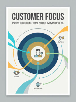 Strategic business infographic showing the core values of client-centric approach and professional service excellence for growth and success