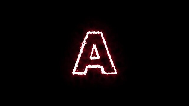 Glowing Red Fire Letter A, Electric Neon Typography Animation on Black Background