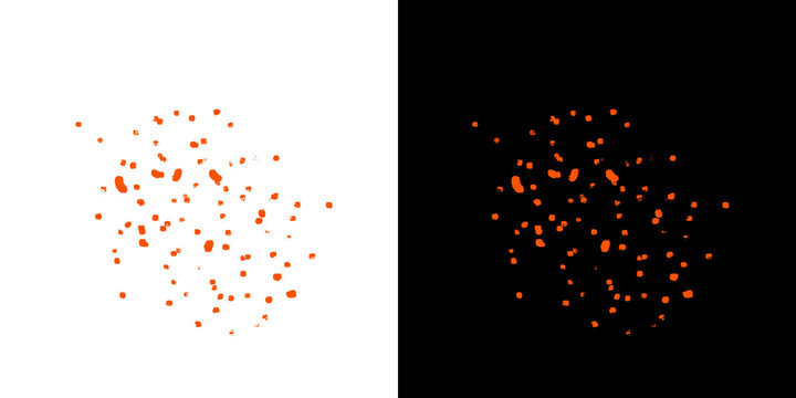 Orange scattered confetti particle effect featuring small textured dabs for festive background decoration or color design.