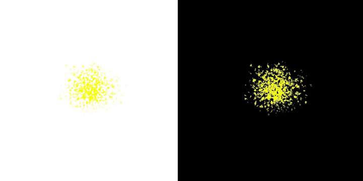 Abstract yellow particles scatter overlay for design elements like dust, powder, or glitter for festive projects.