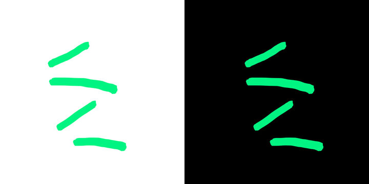 Vibrant green hand drawn abstract linear paint strokes on transparent background for creative graphic design templates.