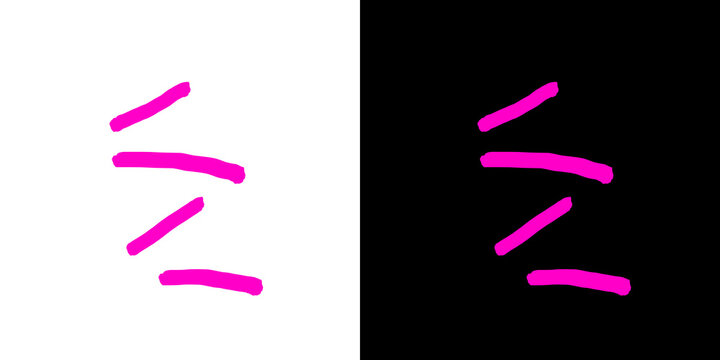 Magenta hand drawn abstract linear elements on transparent grid background are ideal for modern artistic design layouts.