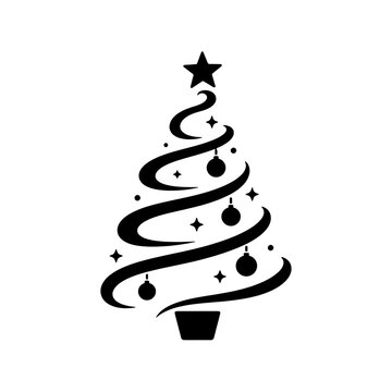 Abstract Swirl Christmas Tree Silhouette Minimalist Black Line Art Doodle Holiday Bundle T-Shirt Graphic Design POD Print on Demand Sublimation Clipart