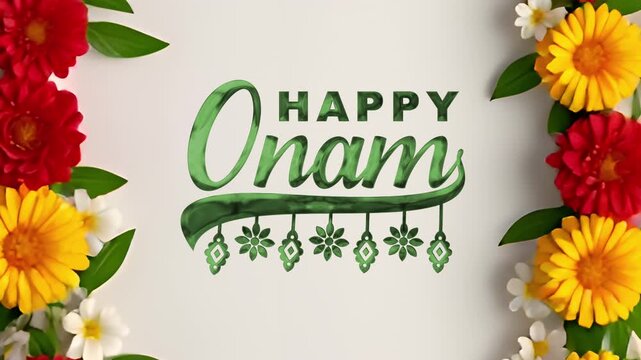 Text animation with floral borders for your festive onam greeting. Perfect for social media posts, video greetings, and festive presentations.