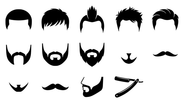Classic and Modern Mens Haircuts Beard and Mustache Barber Silhouette Collection