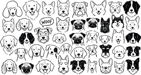 Fototapeta premium Collection of various hand drawn dog portraits