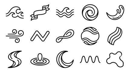 Fototapeta premium Minimalist Waves, Wind and Abstract Elements Icons Set