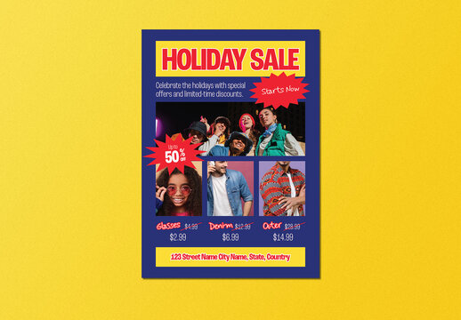 Blue Red Naive Design Holiday Sale Flyer