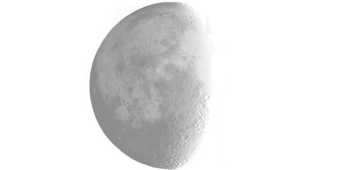 Crescent moon close-up in gray sky, lunar surface craters texture, night astronomy background for space science © jawadfi