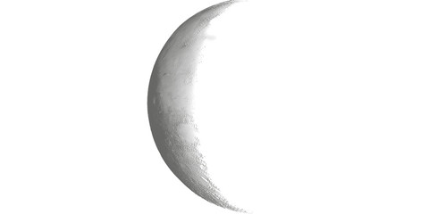 Crescent moon in black and white, minimalist lunar phase photo, night sky astronomy symbol on white background © jawadfi