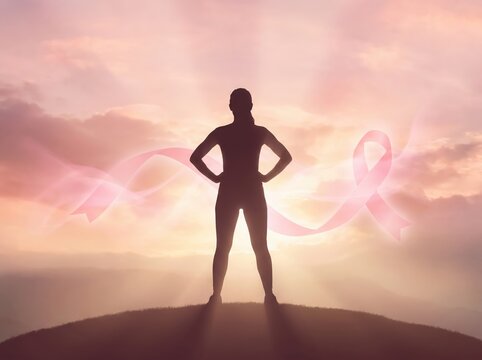 Woman Silhouette with Pink Ribbon for Breast Cancer Awareness
