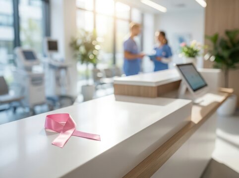 Pink Ribbon with Mammography Technology for Breast Cancer Awareness
