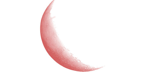 Minimalist red crescent moon on white background, abstract celestial shape. Clean gradient lunar arc for design © jawadfi