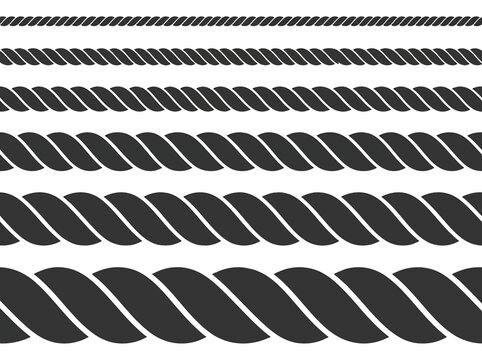 Set of thick rope textures in different sizes and thickness levels for nautical maritime and industrial design themes