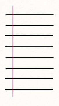 Horizontal lined paper background with red margin line, illustration of white notebook sheet texture for school, office and educational