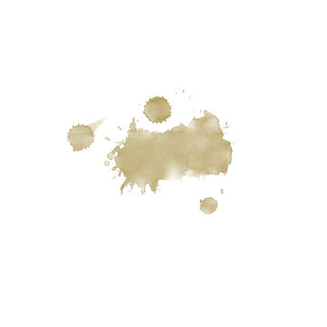 Circular coffee cup ring stain with drip isolated on white background, espresso splash blot brush design