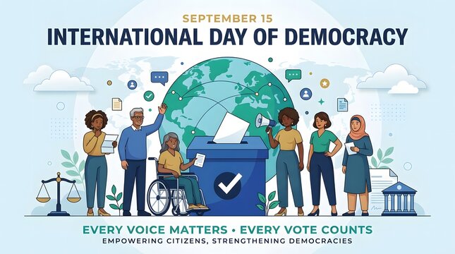 Diverse people voting with a globe backdrop vector illustration