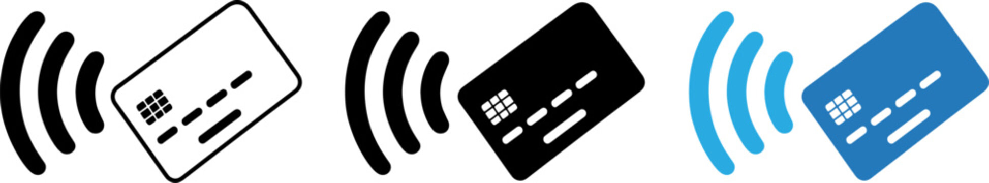 Contactless payment credit card icons with signal waves