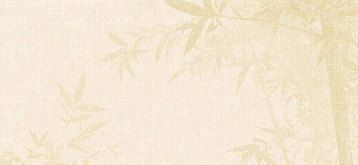 Naklejka premium light beige canvas background featuring a faded, elegant yellow bamboo leaf and stalk pattern.